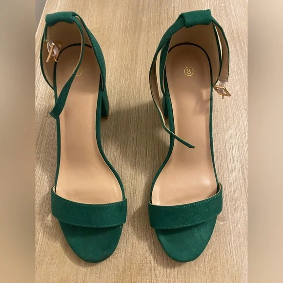 Women’s Green Block Heel Open-Toe Sandals W/ Ankle Strap Size 8 - Picture 2 of 13